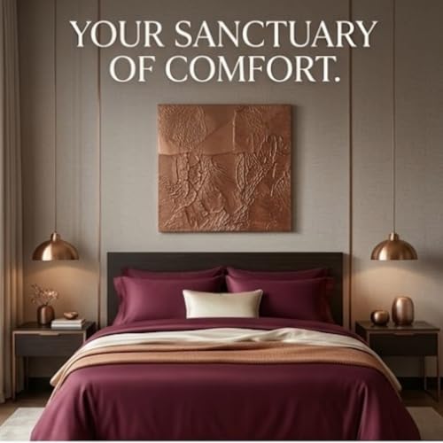 Image of Egyptian Cotton Feel King Size Flat Bedsheet with 2 Pillow Covers | 800 TC Soft & Breathable | Burgundy Solid Pattern for Bedrooms and Hotels Use (Size: 102 x 108 Inch)