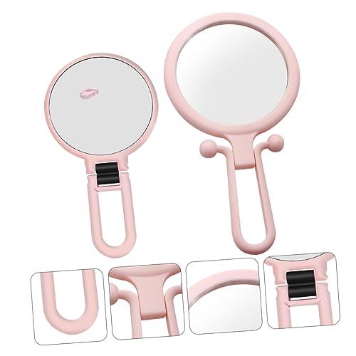 2 espejos portátiles de maquillaje doble cara rosa miniatura 7