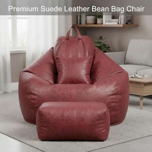 Image of KAM'S LIEU 5XL Premium Imported Suede Bean Bag Chair with Footrest & Cushion | Filled with High Density Polystyrene Beans | Premium Soft Fabric | Ready to Use Color- (Maroon, 5XL)