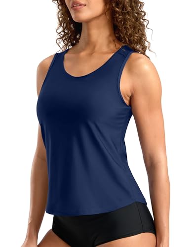 G Gradual Tankini Tops for Women High Neck Swimsuits Swim Top Modest Bathing Suit Swimwear Tank Top only No Bottom(Navy M)