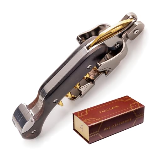 Tire-Bouchon pour Professionnels - FALCORK 249 Protection - À 2 Étapes avec Levier Fixe et Bascule Anti-Casse de Bouteille, Conçu pour un Débouchage Fluide et Contrôlé des Bouchons Longs Jusqu'à 49 mm