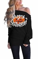 LACOZY Halloween Jumper Women Long Sleeve Off Shoulder Tops Plain Batwing Pullover Sweatshirt Outfit Fashion Black M