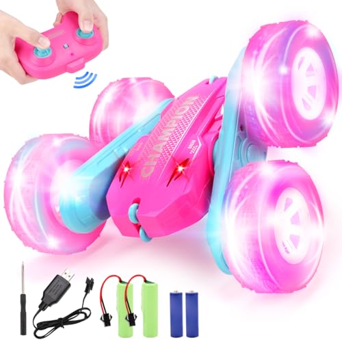 REMOKING 2.4GHz RC Stuntauto für Kinder Ferngesteuertes Auto mit LED Licht & 360 Flip Drift & Drehung Aufladbares Stunt Car Geschenk für Jungen & Mädchen ab 6 Jahren (Rosa)
