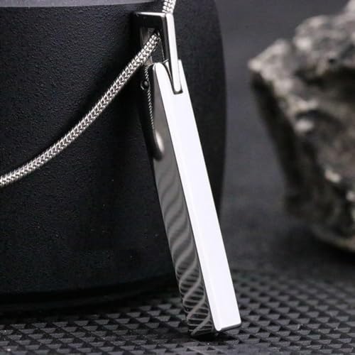 Image of THE MEN THING SLEEK APEX - Pure Titanium Steel Silver Bar Pendant with 24inch Snake Chain for Men & Boys