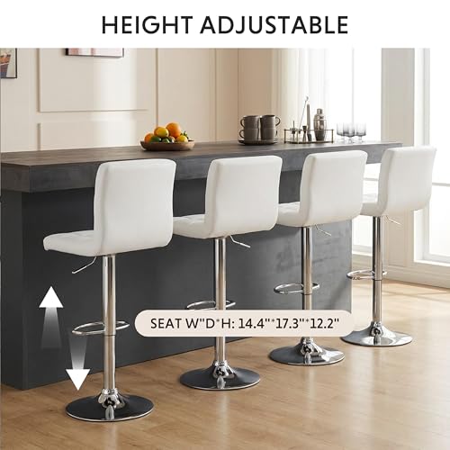Image of HealSmart Bar Stools Set of 2, 24 inch Counter Height Stools, Modern Upholstered Kitchen Island Chairs with Sturdy Metal Base, PU Leather Saddle Seat Barstools, White
