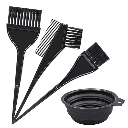 Ainkou Hair Coloring Dyeing Kit 4 PCS Hair Dye Brushes Tools Color Mixing Bowl and Brush for DIY Home Salon (Black)