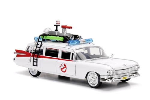 Jada Toys Ghostbuster ECTO-1, Modellauto, Spielzeugauto aus Die-cast, öffnende Türen, Kofferraum & Motorhaube, Maßstab 1:24, weiß