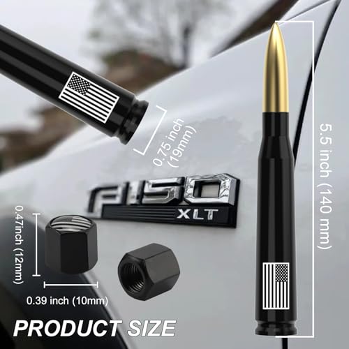 Image of Car Truck Antenna with Tire Valve Caps American Flag Universal Short Replacement for GMC Sierra Chevy Silverado Dodge Ram 1500 2500 3500 Ford F150 F250 F350 Super Duty Raptor Accessories, Gold