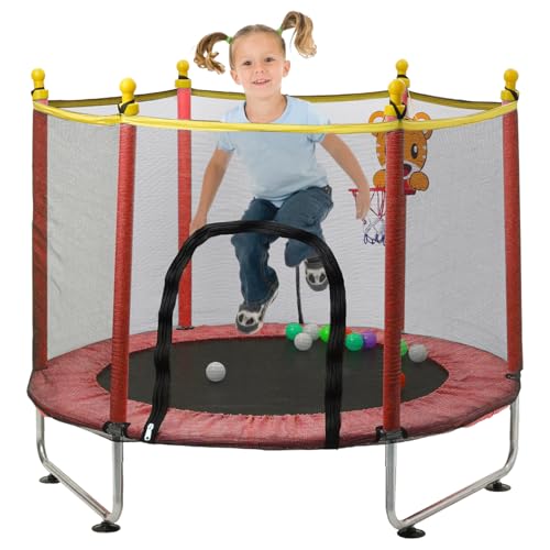 Kinder Trampolin 140 cm, Trampoline Outdoor mit Sicherheitsnetz, Indoor Kindertrampolin mit Basketballkorb, Kleines Trampolin Outdoor für Kinder ab 2 3 Jahre (Rot) Kinder Trampolin 140 cm, Trampoline Outdoor mit Sicherheitsnetz, Indoor Kindertrampolin mit Basketballkorb, Kleines Trampolin Outdoor für Kinder ab 2 3 Jahre (Rot)