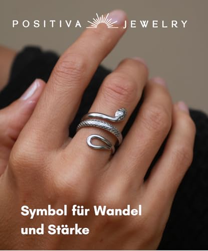 Positiva Jewelry Schlangenring aus Edelstahl für Damen | Symbol für Erneuerung & Kraft | Wasserfest und Größenverstellbar | Kein Abfärben und Anlaufen | Inklusive eleganter Ringbox (Silber)