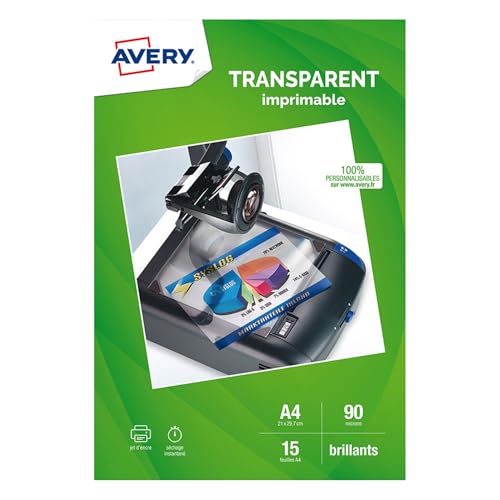 AVERY - Pochette de 15 transparents, 2503 , Format A4, Impression jet d'encre,