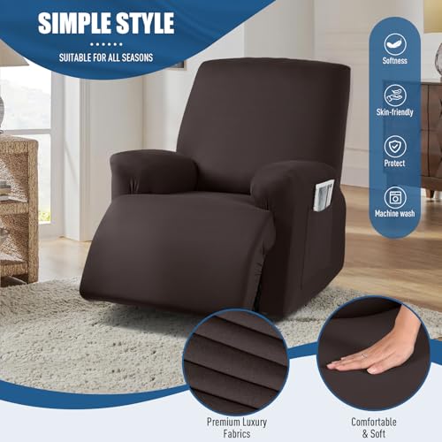 Image of TAOCOCO Stretch Recliner Couch Covers 3-Pieces Style Recliner Chair Covers Recliner Cover for Reclining Chair Slipcovers Feature Fitted Soft Washable (1 Seat, Coffee)