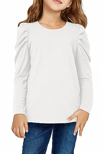Image of blibean Tween Girls Puff Sleeve Shirts Stylish Fall Tops Size 4-15 Years Old