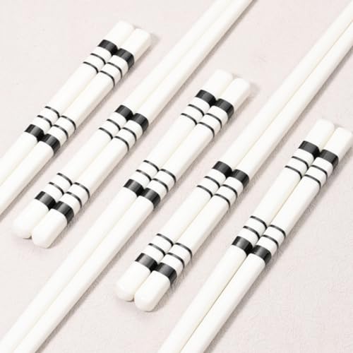 Coffret Cadeau de Baguettes en Porcelaine Japonaise, Coffret Cadeau de baguettese-Vaisselle avec étui, Baguettes en céramique d'os de Haute qualité Noires et Blanches avec 5 Paires délicates