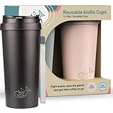3 bioGo 16oz Coffee Cups bundle - Perfect Size Travel Coffee Cups with Lids- Travel Mug (Faded Pink, Padel Gray & Midnight Black, 16oz)
