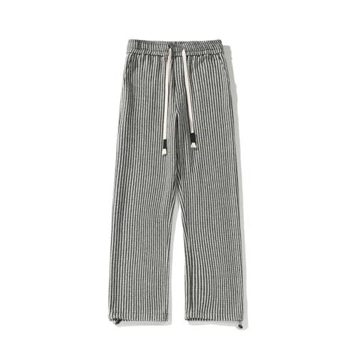 Mens Elastic Drawstring Casual Straight Leg Pants Mid Waist Strpe Patterned Relax Fit Baggy Pant Summer Trousers 5