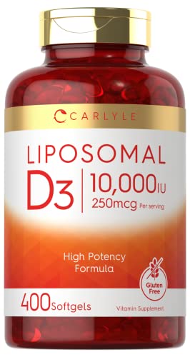 Liposomal Vitamin D3 | 10,000 iu | 400 Softgels | Non-GMO and Gluten Free Formula | High Potency Vitamin D Supplement | by Carlyle