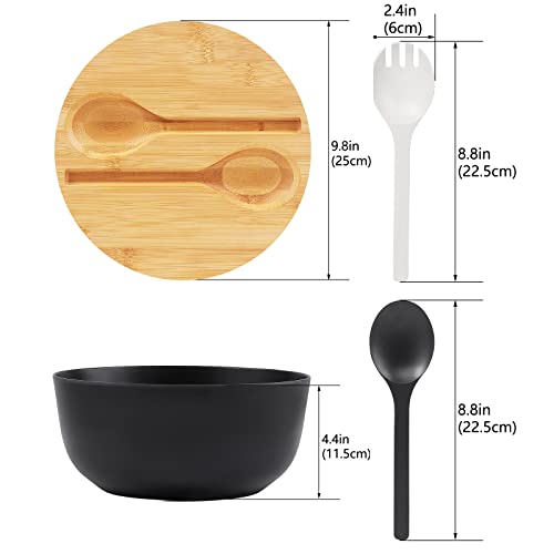 Ecohagou Large Salad Serving Bowl With Lid And Tongs, Bamboo Fiber Salad Bowl Set For Salad,Fruit,Vegetables To Replace Wooden Bowls(Matte Black) #TOP1