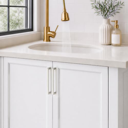 Image of Ravinte Brushed Nickel Kitchen Cabinet Solid Handles,6-1 /4 Inch,5 Pack | Solid Zinc Alloy, Modern Slim Style, Square Design, Deep-Thread Firm Base, Screws Included, for Kitchen Drawers & Cupboards