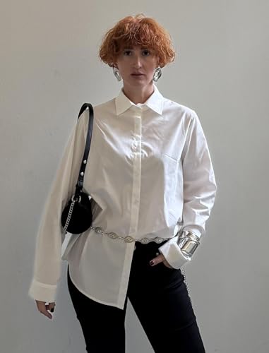 Zeagoo Womens Cotton Button Down Shirts Long Sleeve V Neck Collared Tops Work Office Blouse Shirt 2025 S-XXL4