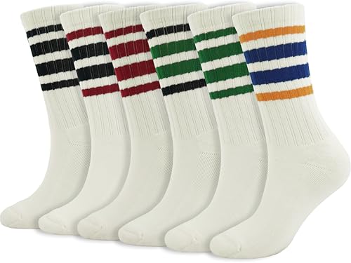 Image of BomKinta Striped Crew Socks Women - Retro Novelty Socks - Stretchy Casual Athletic Cotton Gifts Sock Size 5-10