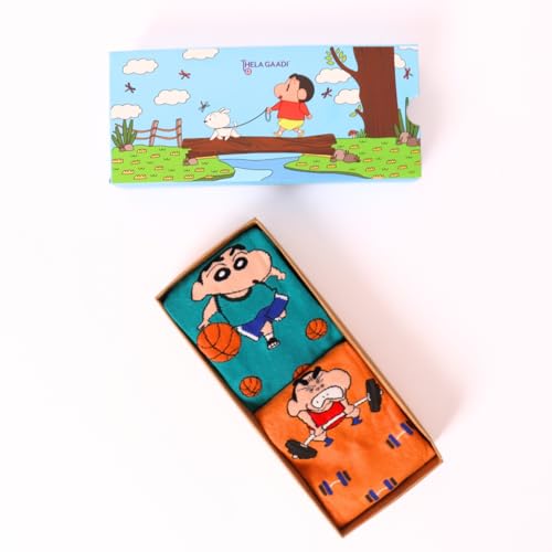 Image of THELA GAADI Shinchan Socks - Pure Cotton Crew Length Printed Funky Cartoon Socks for Men & Women | Odour Free & Beathable | Free Size & Unisex