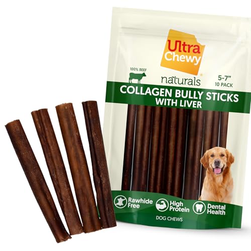 Ultra Chewy Collagen Sticks 5-7 inches (10 Pack) – Long Lasting Odor-Free, All-Natural Dog Chews – Rawhide & Bully Stick Alternative