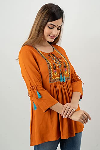 Image of DMP FASHION Women's Rayon Classic Heavy Embroidery Top with Beautifull Tassels at Front and on Both Sleeves