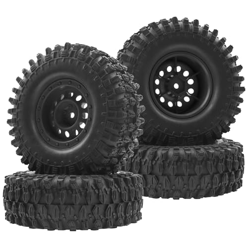 HIRCQOO RC 1/10 1.9" Rubber Tires OD 108mm & 12mm Hex Hub Wheel Rims Compatible with Axial SCX10 90046 AXI03007 Traxxas TRX4 Tamiya CC01 D90 TF2 HSP 1/10 RC Crawler Car (Black)