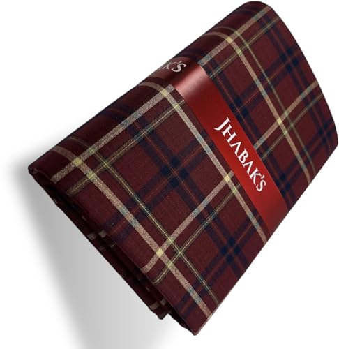 Image of JHABAK'S Cotton Blend Unstitched Checkered Fabric for Men - 2.35m Shirt Piece / 3m Kurta Piece - Width 36 Inches
