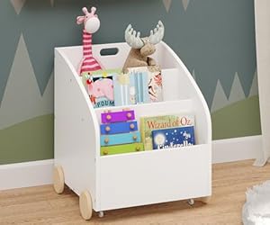 Bellabino Kinderregal Towy mit Rollen Weiß/Natur