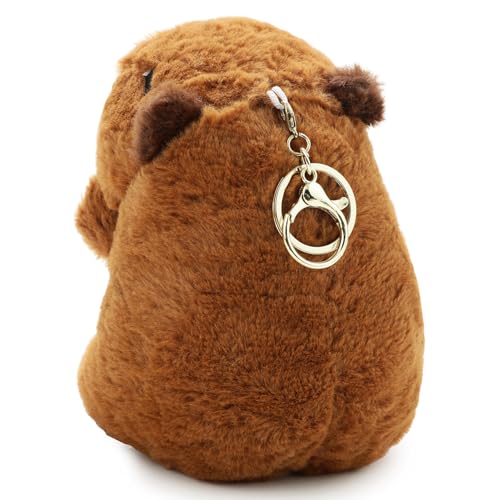 Image of 18 CM Cute Capybara Plush Keychain Soft Stuffed Animal Toy with Metal Key Ring, Kawaii Plush Bag Charm, Backpack Hanging Pendant, Car Keychain Gift for Kids, Girls, Boys & Adults