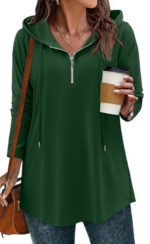 BETTE BOUTIK Womens Quarter Zip Tunic Hoodies Pullover Long Hooded Sweatshirts S-3XL
