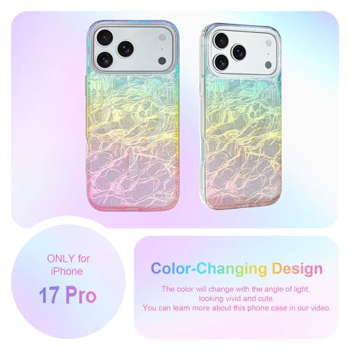 Image of AIGOMARA Cute Case for iPhone 17 Pro Case for Women Girls [ Compatible with Magsafe ] Glitter Girly Aesthetic Rainbow Magnetic Protective Phone Cover, Fluorescent Iridescent Craquelure Pattern