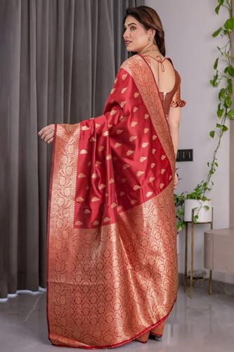 Image of SGF11 Women's Kanjivaram Soft Silk Saree With Unstitched Blouse Piece