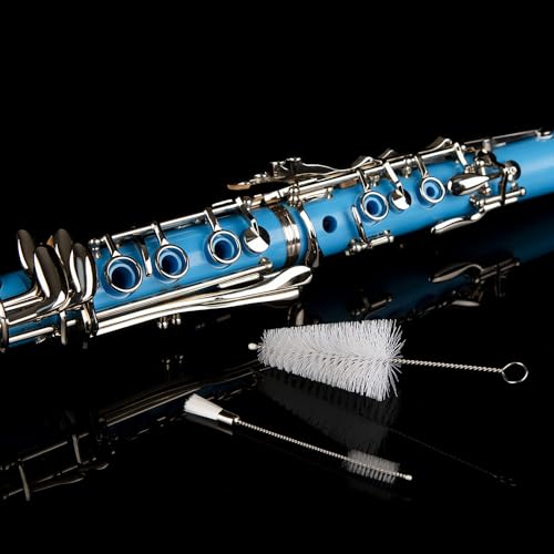 Image of Glory GLY-CLALB Professional Ebonite Bb Clarinet with 10 Reeds, Stand, Hard Case, Cleaning Cloth, Mouthpiece Brush and Pad Brush,Light Blue /Silver