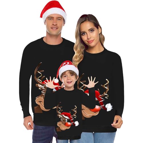 Sunnyuk Conjunto de suéter de Navidad con estampado de renos, sudadera con diseño de renos, conjunto de ropa para familias, sudaderas navideñas, para hombre, mujer, niños, niñas, parejas, suéter de