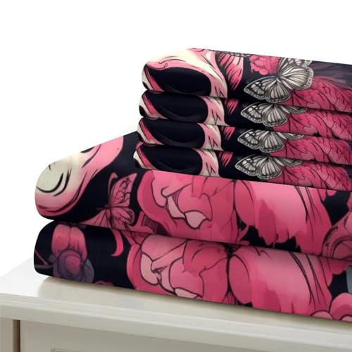 Housse de couette crâne de papillon parure microfibre zippée lit 1 place