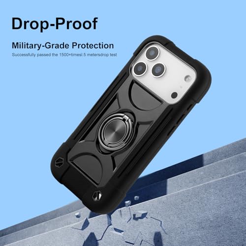 Image of MARKILL Compatible with iPhone with Built-in 360Rotating Ring Stand, Military Grade Drop Protection Full Body Rugged Heavy Duty Case Durable Cover (Black, iPhone 17 Pro)