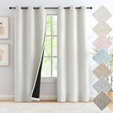 Cream White Total Blackout Linen Textured Window Curtains Panels Burlap Texture Rustic Farmhouse Modern Bedroom Drapes Thermal Insulated Privacy Window Treatment Set for Bedroom, 40'x95'x2