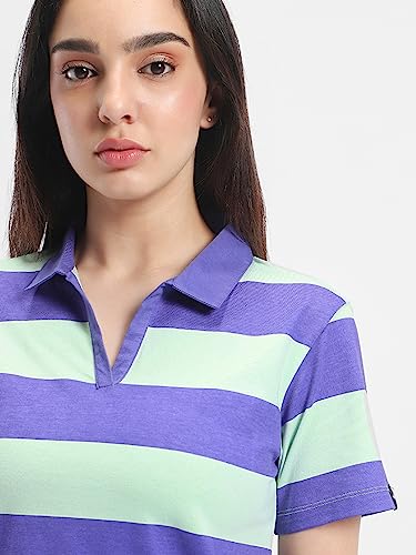 Image of Bewakoof Women's 100% Cotton Striped Regular Fit Half Sleeve Polo T-Shirt | Cotton Tshirt for Woman | Casual wear | Streetwear
