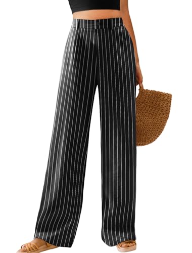 Image of Feiersi Womens Casual Wide Leg Pants High Waisted Button Down Straight Long Trousers Palazzo Pants