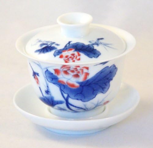 Bana Blossom and Leaf Chinese Gaiwan (Traditional Chinese Teaware Comprised of a Cup, Saucer and Lid) and Pu-erh Tea Sample