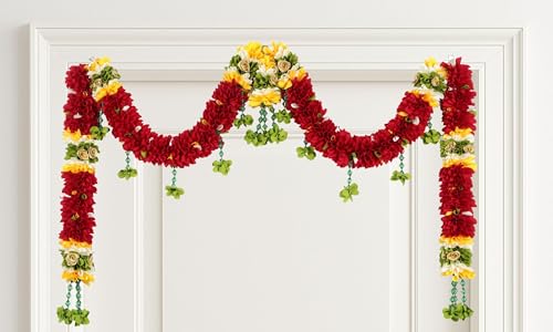 Image of Amazon Brand Umi - Toran for Main Door Entrance, Bandarwal for Festival, Pooja Mandir & Wedding, Handmade Traditional Flower Hanging for Home & Office Decor (42 inches 24 inches) Maroon