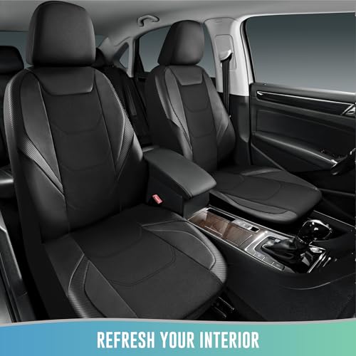 Image of Car Automotive Seat Cover, Sport Carbon Fiber with Breathable Mesh Front Seat Cover, Solid Black Color Car Seat Protectors, Automotive Interior Covers, Universal Fit for Cars, SUV and Trucks