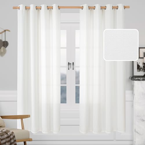 Image of LAMIT White Linen Curtains 72 Inches Long for Bedroom, Grommet Thick Linen Textured Privacy Drapes Light Filtering Sheer Curtains for Living Room, Set of 2 Panels (52 x 72 Inch, White)