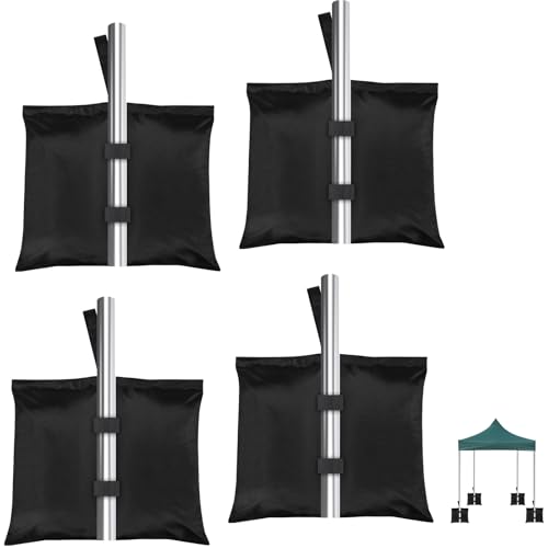 LINSOCLE Lot de 4 Sacs de Lestage - Poids de Lestage Max 13kg par Sac - pour Tonnelles, Auvents, Tentes & Parasols - Sacs Lestés Noir