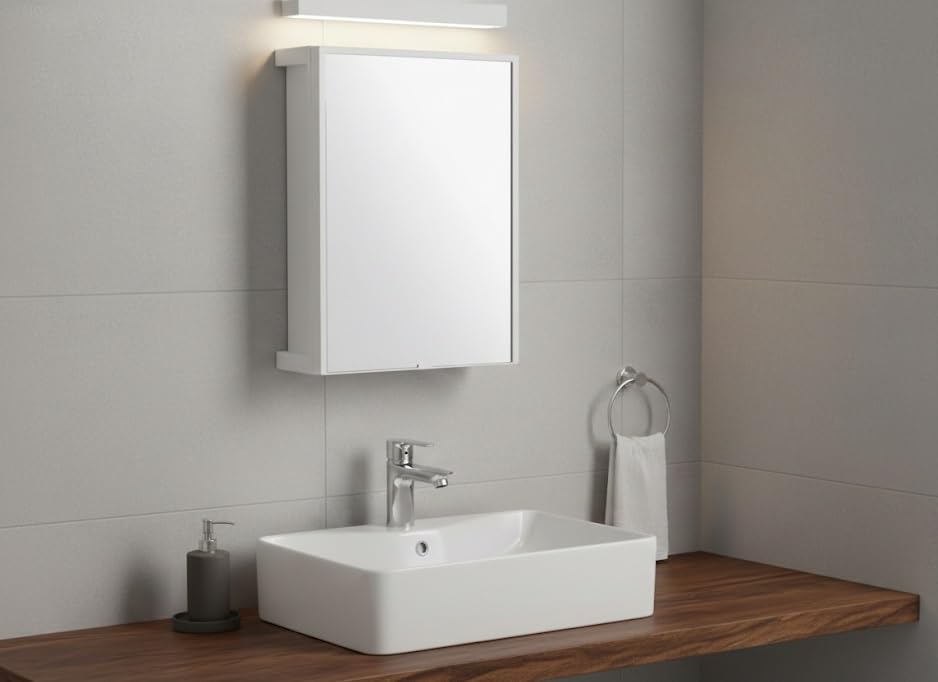 zahab Milstone White Bathroom Cabinet with Mirror (10 x 14 Inch) | Wall Mounted Plastic Storage Cabinet | Toothbrush Holder & Multi-Compartment Organizer | Shatter Proof Mirror-picture-20