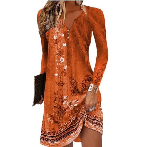 Yeenily Sommerkleid Damen V-Ausschnitt Strandkleid Damen Kleid Langarm Damen Boho Kleidung Damen Elegant Kleid Festlich Damen Blumen Damenkleider Lose...