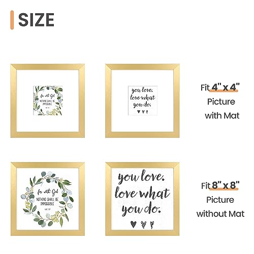 Image of upsimples 8x8 Picture Frame, Display Pictures 4x4 with Mat or 8 x 8 Without, Wall Hanging Photo Frames, Gold, 1 Pack